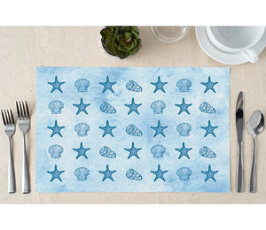 Beach Party Paper Placemats with Blue Seashells and Starfish by Digibuddha