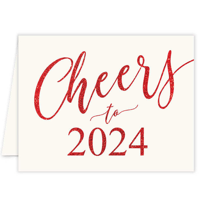 Cheers Greeting Cards showcasing festive red and white holiday designs, perfect for printed Christmas and New Years wishes.
