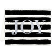 Load image into Gallery viewer, Elegant Christmas Silver Greeting Card with joy text, glitter look silver text on black and white stripes background.