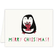 Load image into Gallery viewer, Colorful merry Christmas penguin holiday card with festive design, reds, greens, pinks, blank inside, pack of 10.