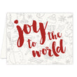 Load image into Gallery viewer, Vibrant joy to the world red Christmas card with festive design, blank inside for custom messages, boxed set of 10