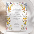 Load image into Gallery viewer, Spring wildflower frame retirement party invitations with pressed floral design and whimsical botanical accents