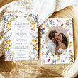 Load image into Gallery viewer, Spring wildflower frame engagement party invitations with pressed floral design and whimsical botanical accents.