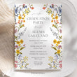 Load image into Gallery viewer, Elegant graduation party invitation with spring wildflower frame, pressed floral design, and whimsical garden party theme