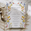 Load image into Gallery viewer, Elegant graduation party invitation with spring wildflower frame, pressed floral design, and whimsical garden party theme
