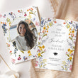 Load image into Gallery viewer, Spring wildflower frame flat graduation announcement cards with pressed floral design and whimsical botanical accents.