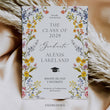 Load image into Gallery viewer, Spring wildflower frame flat graduation announcement cards with pressed floral design and whimsical botanical accents.