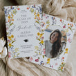 Load image into Gallery viewer, Spring wildflower frame flat graduation announcement cards with pressed floral design and whimsical botanical accents.