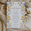 Load image into Gallery viewer, Elegant baptism invitation with spring wildflower frame, pressed floral design, and whimsical garden theme.
