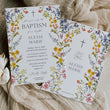 Load image into Gallery viewer, Elegant baptism invitation with spring wildflower frame, pressed floral design, and whimsical garden theme.