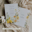 Load image into Gallery viewer, Yellow floral wildflower wedding suite with printed invitations, RSVP, and directions cards, perfect for a spring or rustic wedding.