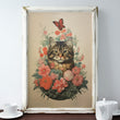 Load image into Gallery viewer, Pink Floral Garden Vintage Cat Art Print