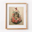 Load image into Gallery viewer, Pink Floral Garden Vintage Cat Art Print