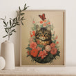 Load image into Gallery viewer, Pink Floral Garden Vintage Cat Art Print