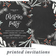 Load image into Gallery viewer, Festive chalkboard design Christmas party invitation adorned with red berries and holly, signifying elegant holiday merriment.