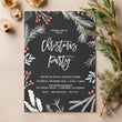 Load image into Gallery viewer, Festive chalkboard design Christmas party invitation adorned with red berries and holly, signifying elegant holiday merriment.