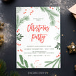 Load image into Gallery viewer, Image of holly festive Christmas party invitations, 5x7 inch, featuring vibrant red and green colors with a modern design, customizable for holiday events, showing detailed holly and evergreen illustrations, indicating easy personalization options and quick delivery for customers planning Christmas celebrations.
