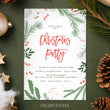 Load image into Gallery viewer, Image of holly festive Christmas party invitations, 5x7 inch, featuring vibrant red and green colors with a modern design, customizable for holiday events, showing detailed holly and evergreen illustrations, indicating easy personalization options and quick delivery for customers planning Christmas celebrations.