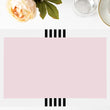 Load image into Gallery viewer, Blush pink black and white stripe paper placemats, perfect for modern dining, bridal showers, and chic outdoor table setting.