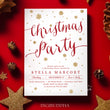 Load image into Gallery viewer, Red and gold snowflake design on a Christmas party invitation with elegant red script font, showcasing the festive and jolly theme of the holiday season.