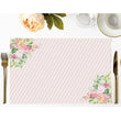 Load image into Gallery viewer, Stripe Blush Pink Paper Place Mats with corner flower designs by Digibuddha