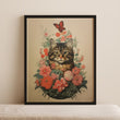 Load image into Gallery viewer, Pink Floral Garden Vintage Cat Art Print