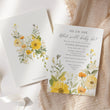 Load image into Gallery viewer, Gender neutral gender reveal party invitation featuring wildflowers in pastel yellow and sage green, asking 'he or she what will it be?