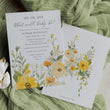 Load image into Gallery viewer, Gender neutral gender reveal party invitation featuring wildflowers in pastel yellow and sage green, asking 'he or she what will it be?