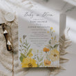 Load image into Gallery viewer, Baby in bloom shower invitation featuring yellow wildflowers, pastel hues, and sage green accents for a whimsical, gender-neutral celebration.