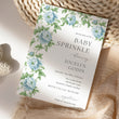 Load image into Gallery viewer, Elegant baby sprinkle invitation with floral and botanical designs in French blue and Charleston blue, perfect for a garden party themed baby shower.