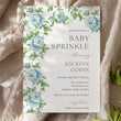 Load image into Gallery viewer, Elegant baby sprinkle invitation with floral and botanical designs in French blue and Charleston blue, perfect for a garden party themed baby shower.