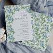 Load image into Gallery viewer, Elegant baby sprinkle invitation with floral and botanical designs in French blue and Charleston blue, perfect for a garden party themed baby shower.