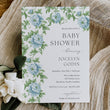 Load image into Gallery viewer, Green blue toile baby shower invitation with French blue florals, greenery, and Charleston blue elegance, embodying preppy and vintage charm.