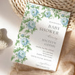 Load image into Gallery viewer, Green blue toile baby shower invitation with French blue florals, greenery, and Charleston blue elegance, embodying preppy and vintage charm.