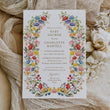 Load image into Gallery viewer, Colorful wildflower baby shower invitation card for garden theme celebration, blending purple, green, yellow, and pink florals, perfect for spring or summer boho-themed baby showers.