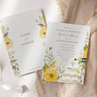 Load image into Gallery viewer, Elegant Petals and Prosecco Bridal Shower Invitation with whimsical yellow wildflowers and pastel greenery, perfect for a garden party theme.