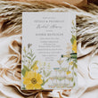 Load image into Gallery viewer, Elegant Petals and Prosecco Bridal Shower Invitation with whimsical yellow wildflowers and pastel greenery, perfect for a garden party theme.
