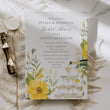 Load image into Gallery viewer, Elegant Petals and Prosecco Bridal Shower Invitation with whimsical yellow wildflowers and pastel greenery, perfect for a garden party theme.