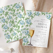 Load image into Gallery viewer, French Blue Petals and Prosecco Bridal Shower Invitation