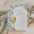 Load image into Gallery viewer, French Blue Petals and Prosecco Bridal Shower Invitation