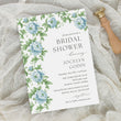 Load image into Gallery viewer, Bridal shower invitation in French blue with Charleston blue floral and sage greenery botanical watercolor designs, for a chic garden party