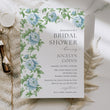 Load image into Gallery viewer, Bridal shower invitation in French blue with Charleston blue floral and sage greenery botanical watercolor designs, for a chic garden party