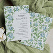 Load image into Gallery viewer, Bridal shower invitation in French blue with Charleston blue floral and sage greenery botanical watercolor designs, for a chic garden party