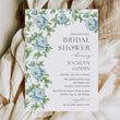 Load image into Gallery viewer, Bridal shower invitation in French blue with Charleston blue floral and sage greenery botanical watercolor designs, for a chic garden party