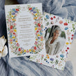 Load image into Gallery viewer, Wildflower-themed retirement celebration invitation with your photo in colorful floral purple pink yellow and greenery boho theme, symbolizing a joyous transition to new beginnings and freedom, perfect for celebrating a significant career milestone