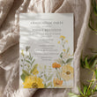 Load image into Gallery viewer, Graduation party invitation with pastel yellow wildflowers and sage greenery, vintage botanical design for high school and college graduation garden party celebrations.