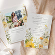 Load image into Gallery viewer, Graduation party invitation with pastel yellow wildflowers and sage greenery, vintage botanical design for high school and college graduation garden party celebrations.