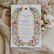 Load image into Gallery viewer, Floral pink wildflower graduation party invitation for 2024, featuring a colorful blend of pink, green, yellow, and purple flowers, perfect for celebrating a significant academic milestone in spring or summer