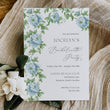 Load image into Gallery viewer, Green blue toile bachelorette party invitation with French blue Charleston blue floral and with greenery stems, ideal for an elegant southern party