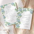 Load image into Gallery viewer, Green blue toile bachelorette party invitation with French blue Charleston blue floral and with greenery stems, ideal for an elegant southern party